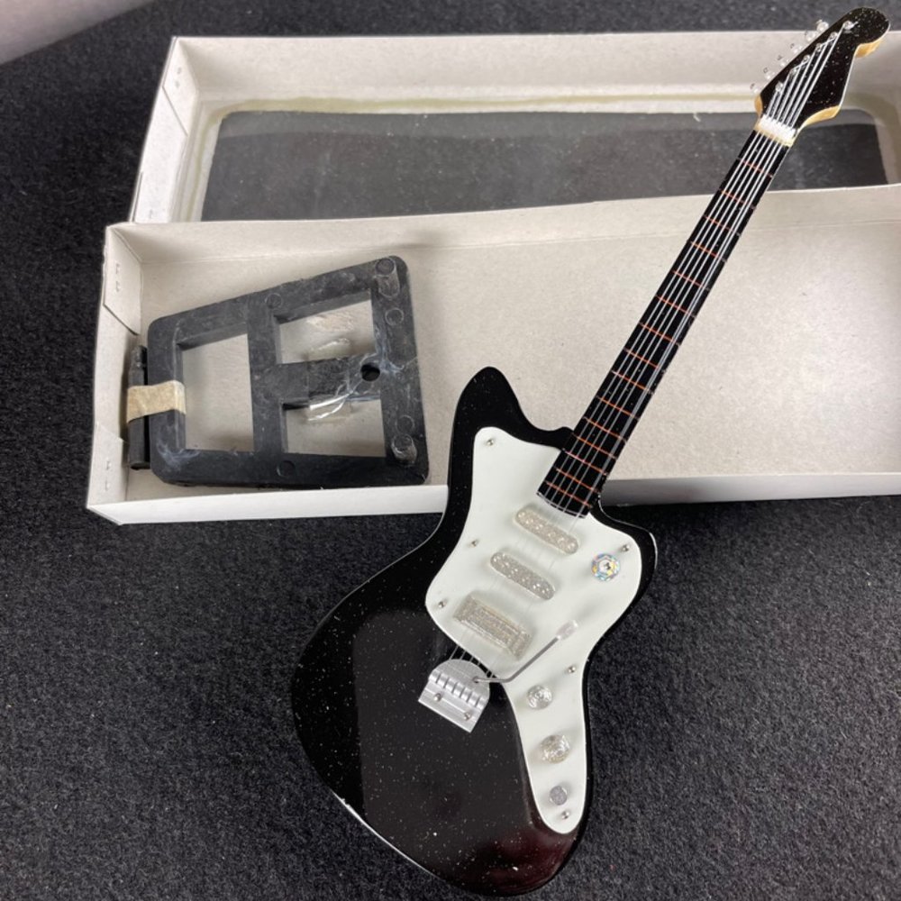 Black Fender Replica Electric Guitar 10" W/Stand & Box Rare and Very Cool.